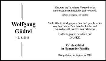 Traueranzeige von Wolfgang Gödtel von vrm-trauer