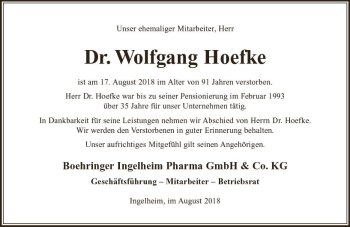 Traueranzeige von Wolfgang Hoefke von vrm-trauer