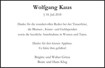Traueranzeige von Wolfgang Kaus von vrm-trauer