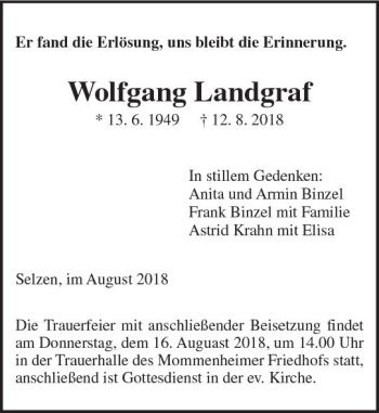 Traueranzeige von Wolfgang Landgraf von vrm-trauer