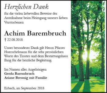 Traueranzeige von Achim Barembruch von vrm-trauer