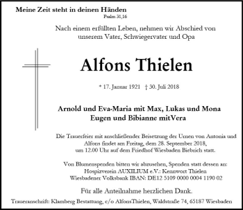Traueranzeige von Alfons Thielen von vrm-trauer