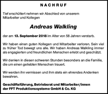 Traueranzeige von Andreas Walkling von vrm-trauer