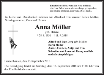 Traueranzeige von Anna Möller von VRM Trauer