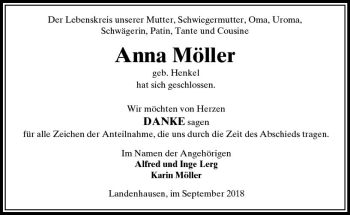 Traueranzeige von Anna Möller von VRM Trauer