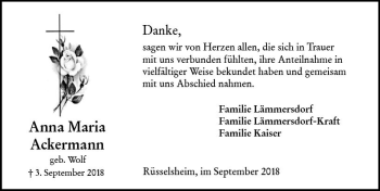Traueranzeige von Anna Maria Ackermann von vrm-trauer