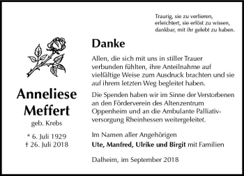 Traueranzeige von Anneliese Meffert von vrm-trauer