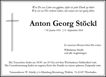 Traueranzeige von Anton Georg Stöckl von vrm-trauer
