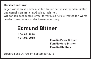 Traueranzeige von Edmund Bittner von VRM Trauer