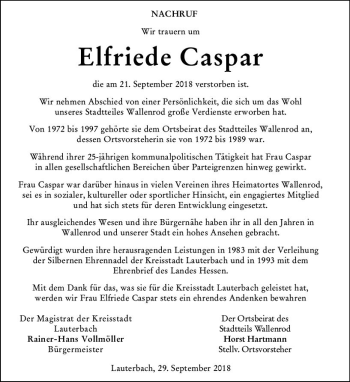 Traueranzeige von Elfrede Caspar von VRM Trauer