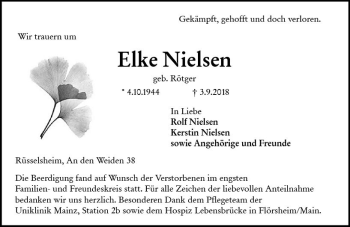 Traueranzeige von Elke Nielsen von vrm-trauer