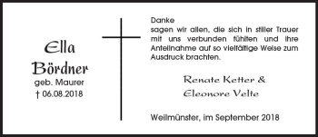 Traueranzeige von Ella Bördner von  Usinger Anzeiger