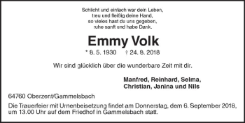 Traueranzeige von Emmy Volk von vrm-trauer