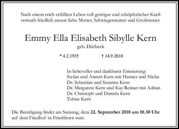 Traueranzeige von Emmy Ella Elisabeth Sibylle Kern von VRM Trauer