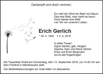 Traueranzeige von Erich Gerlich von  Gießener Anzeiger