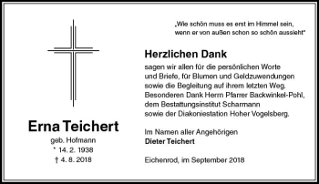 Traueranzeige von Erna Teichert von VRM Trauer