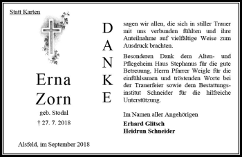 Traueranzeige von Erna Zorn von VRM Trauer
