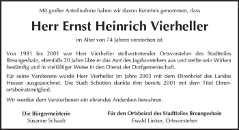 Traueranzeige von Ernst Heinrich Vierheller von  Kreisanzeiger