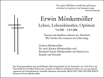 Traueranzeige von Erwin Mönkemöller von vrm-trauer