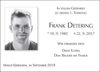 Traueranzeige von Frank Detering von vrm-trauer