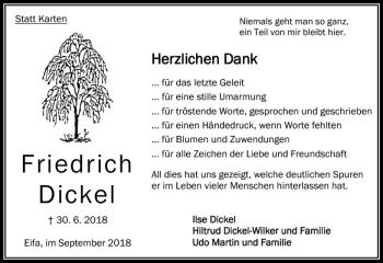 Traueranzeige von Friedrich Dickel von VRM Trauer