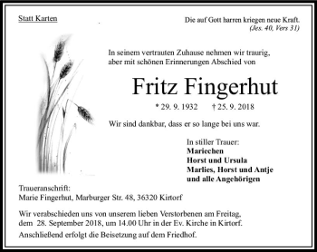 Traueranzeige von Fritz Fingerhut von VRM Trauer