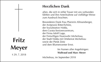 Traueranzeige von Fritz Meyer von  Kreisanzeiger