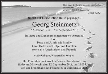 Traueranzeige von Georg Steinmetz von  Usinger Anzeiger
