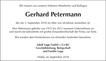 Traueranzeige von Gerhard Petermann von  Kreisanzeiger