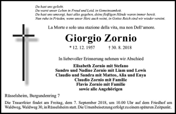 Traueranzeige von Giorgio Zornio von vrm-trauer