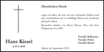 Traueranzeige von Hans Kissel von vrm-trauer