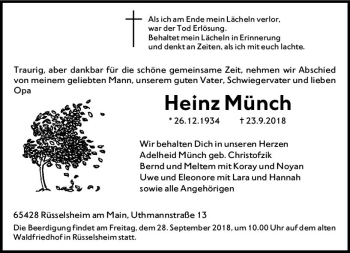 Traueranzeige von Heinz Münch von vrm-trauer