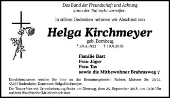 Traueranzeige von Helga Kirchmeyer von vrm-trauer