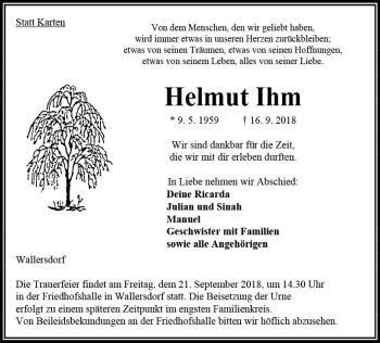 Traueranzeige von Helmut Ihm von VRM Trauer