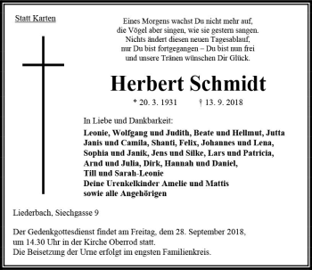 Traueranzeige von Herbert Schmidt von VRM Trauer