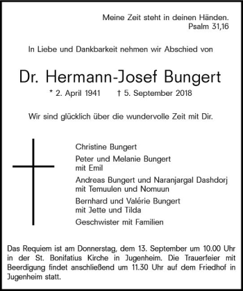 Traueranzeige von Hermann-Josef Bungert von vrm-trauer