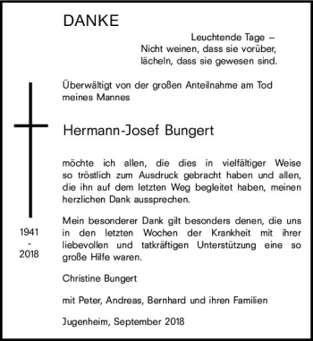 Traueranzeige von Hermann-Josef Bungert von vrm-trauer