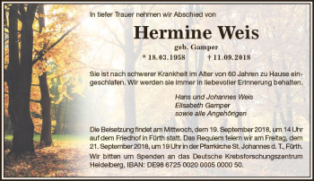 Traueranzeige von Hermine Weis von vrm-trauer