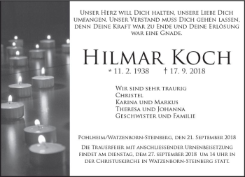 Traueranzeige von Hilmar Koch von  Gießener Anzeiger
