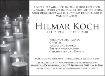 Traueranzeige von Hilmar Koch von  Gießener Anzeiger
