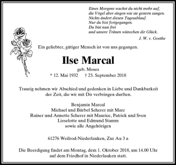 Traueranzeige von Ilse Marcal von  Usinger Anzeiger