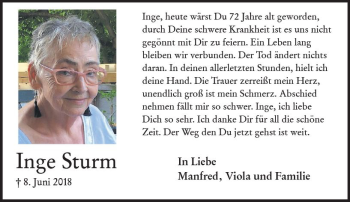 Traueranzeige von Inge Sturm von vrm-trauer