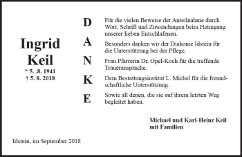 Traueranzeige von Ingrid Keil von vrm-trauer