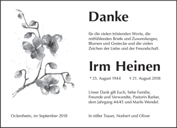 Traueranzeige von Irm Heinen von vrm-trauer