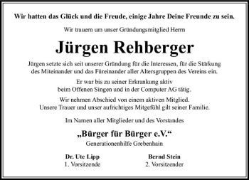 Traueranzeige von Jürgen Rehberger von VRM Trauer