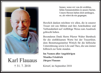 Traueranzeige von Karl Flauaus von VRM Trauer