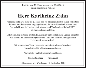 Traueranzeige von Karlheinz Zahn von vrm-trauer