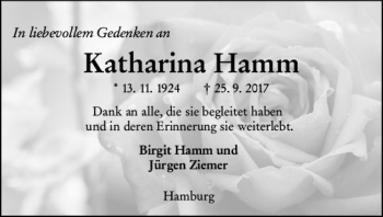 Traueranzeige von Katharina Hamm von vrm-trauer