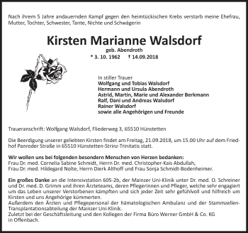 Traueranzeige von Kirsten Marianne Walsdorf von vrm-trauer