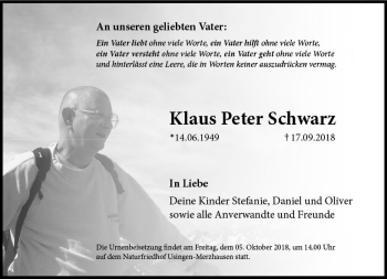 Traueranzeige von Klaus Peter Schwarz von  Usinger Anzeiger